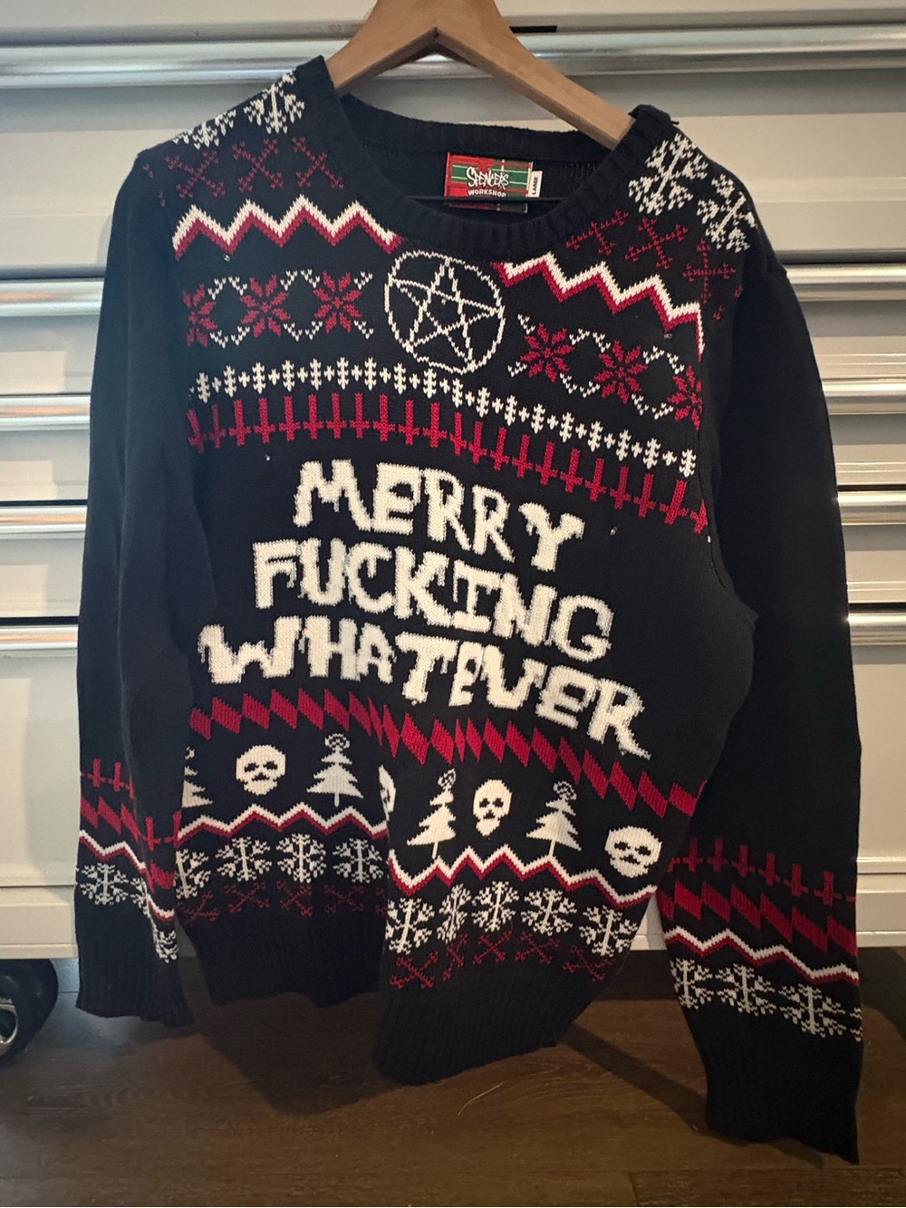 Spencer's Black, Red & White Light Up 'Merry Whatever' Graphic Crewneck Sweater